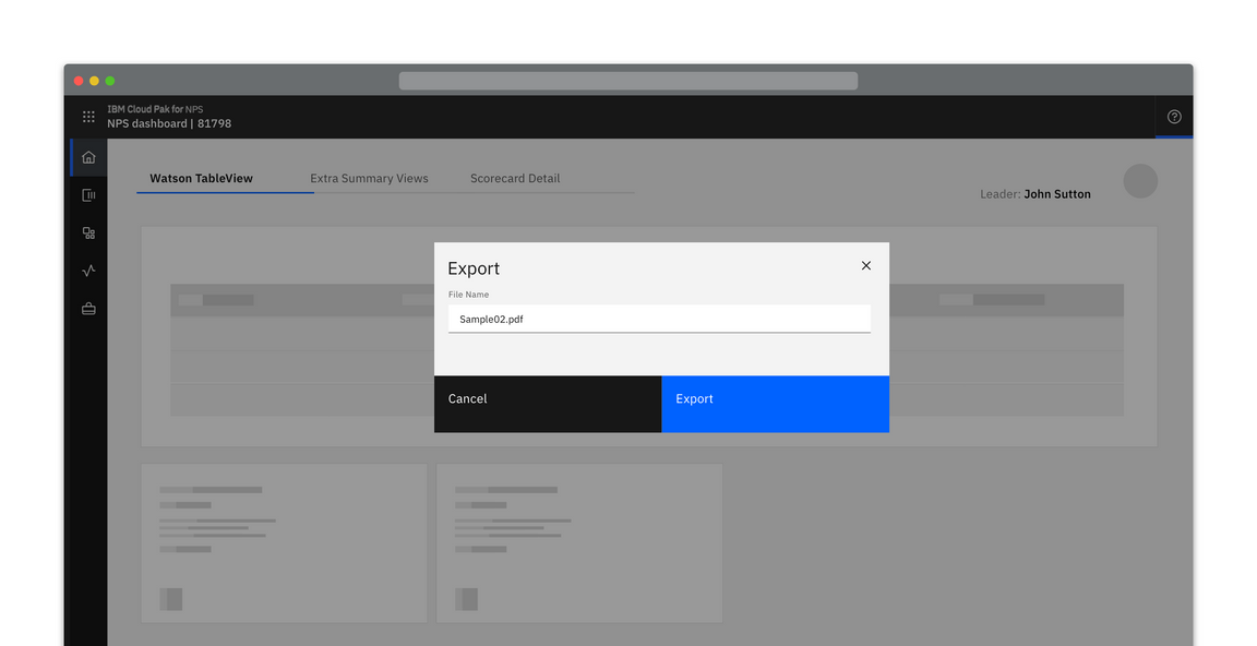 Example of an export pattern using a modal in context